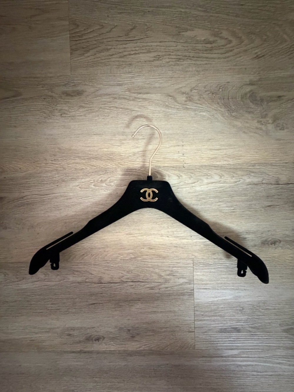 CHANEL Black Velvet Hanger with Gold CC Emblem